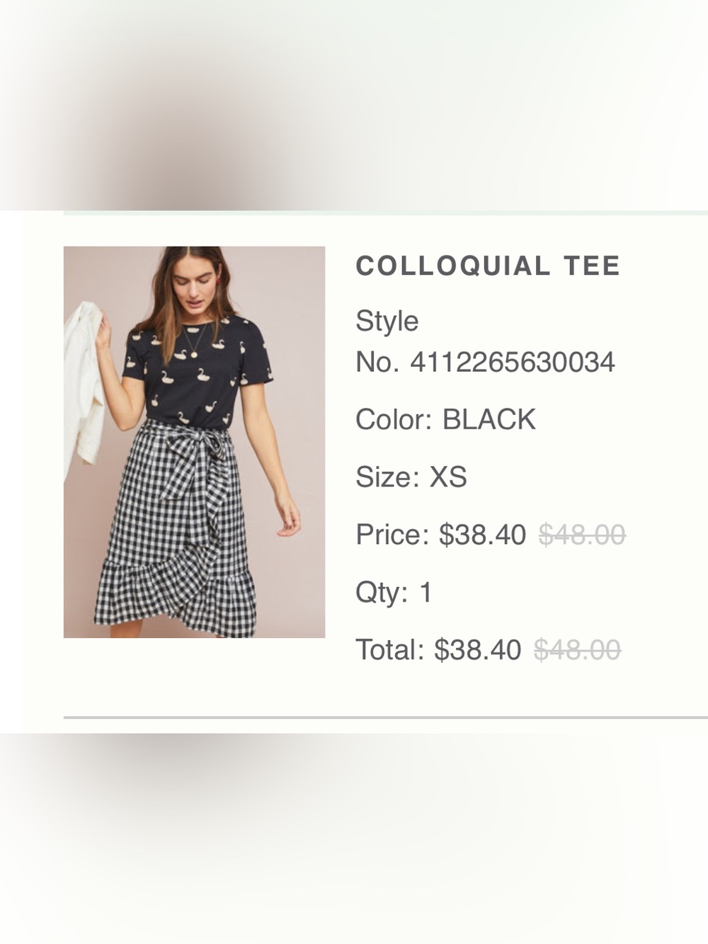 Anthropologie Colloquial Tee with All Over Swan Print size XS in Black